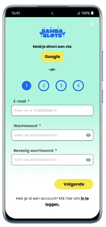Samba Slots registratie via mobiel
